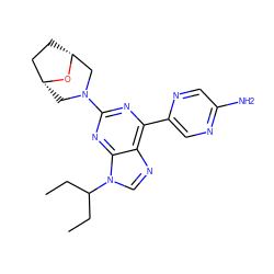 CCC(CC)n1cnc2c(-c3cnc(N)cn3)nc(N3C[C@@H]4CC[C@H](C3)O4)nc21 ZINC000072315114