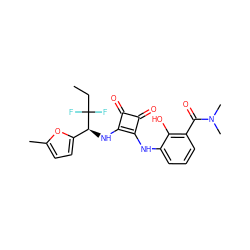 CCC(F)(F)[C@@H](Nc1c(Nc2cccc(C(=O)N(C)C)c2O)c(=O)c1=O)c1ccc(C)o1 ZINC000101176808