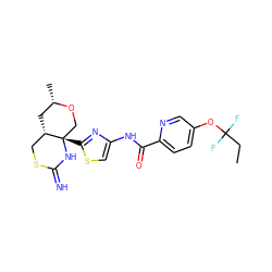 CCC(F)(F)Oc1ccc(C(=O)Nc2csc([C@]34CO[C@@H](C)C[C@H]3CSC(=N)N4)n2)nc1 ZINC001772621907