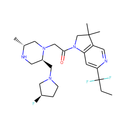 CCC(F)(F)c1cc2c(cn1)C(C)(C)CN2C(=O)CN1C[C@@H](C)NC[C@@H]1CN1CC[C@@H](F)C1 ZINC000219003881