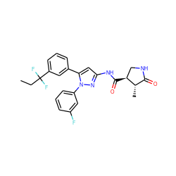 CCC(F)(F)c1cccc(-c2cc(NC(=O)[C@H]3CNC(=O)[C@@H]3C)nn2-c2cccc(F)c2)c1 ZINC000169707111