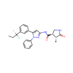 CCC(F)(F)c1cccc(-c2cc(NC(=O)[C@H]3CNC(=O)[C@@H]3C)nn2-c2ccccc2)c1 ZINC000169707093