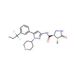 CCC(F)(F)c1cccc(-c2cc(NC(=O)[C@H]3CNC(=O)[C@@H]3C)nn2C2CCOCC2)c1 ZINC000169707119