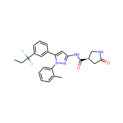 CCC(F)(F)c1cccc(-c2cc(NC(=O)[C@H]3CNC(=O)C3)nn2-c2ccccc2C)c1 ZINC000169707083