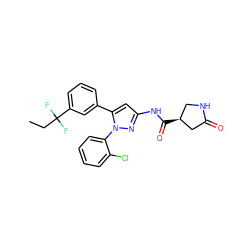 CCC(F)(F)c1cccc(-c2cc(NC(=O)[C@H]3CNC(=O)C3)nn2-c2ccccc2Cl)c1 ZINC000169707079