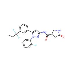 CCC(F)(F)c1cccc(-c2cc(NC(=O)[C@H]3CNC(=O)C3)nn2-c2ccccc2F)c1 ZINC000169707121