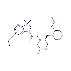 CCC(F)(F)c1cnc2c(c1)N(C(=O)CN1C[C@@H](C)NC[C@@H]1CN1CCOC[C@H]1COC)CC2(C)C ZINC000219027622