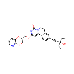 CCC(O)(C#Cc1ccc2c(c1)CCn1c-2cc(OC[C@@H]2COc3ncccc3O2)nc1=O)CC ZINC000220193697