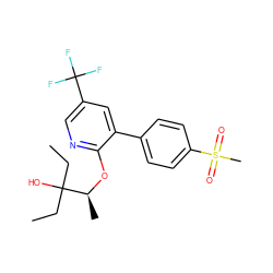 CCC(O)(CC)[C@H](C)Oc1ncc(C(F)(F)F)cc1-c1ccc(S(C)(=O)=O)cc1 ZINC000029409339