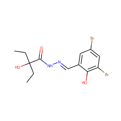 CCC(O)(CC)C(=O)N/N=C/c1cc(Br)cc(Br)c1O ZINC000001435809