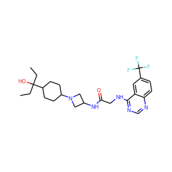 CCC(O)(CC)C1CCC(N2CC(NC(=O)CNc3ncnc4ccc(C(F)(F)F)cc34)C2)CC1 ZINC000149225009