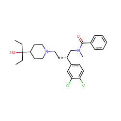 CCC(O)(CC)C1CCN(CC[C@H](CN(C)C(=O)c2ccccc2)c2ccc(Cl)c(Cl)c2)CC1 ZINC000003809421