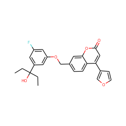 CCC(O)(CC)c1cc(F)cc(OCc2ccc3c(-c4ccoc4)cc(=O)oc3c2)c1 ZINC000001485380