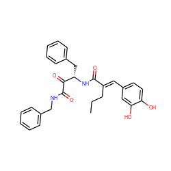 CCC/C(=C\c1ccc(O)c(O)c1)C(=O)N[C@@H](Cc1ccccc1)C(=O)C(=O)NCc1ccccc1 ZINC000071333792