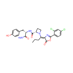 CCC/C(=C1/N=C(c2ccc(Cl)cc2Cl)OC1=O)N1CC[C@H]1C(=O)N[C@@H](Cc1ccc(O)cc1)C(N)=O ZINC000084331992