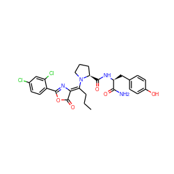 CCC/C(=C1/N=C(c2ccc(Cl)cc2Cl)OC1=O)N1CCC[C@H]1C(=O)N[C@@H](Cc1ccc(O)cc1)C(N)=O ZINC000029554785