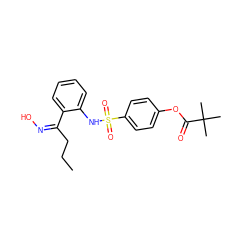 CCC/C(=N/O)c1ccccc1NS(=O)(=O)c1ccc(OC(=O)C(C)(C)C)cc1 ZINC000299857964