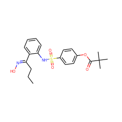 CCC/C(=N\O)c1ccccc1NS(=O)(=O)c1ccc(OC(=O)C(C)(C)C)cc1 ZINC000473227488