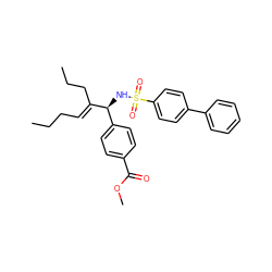 CCC/C=C(\CCC)[C@@H](NS(=O)(=O)c1ccc(-c2ccccc2)cc1)c1ccc(C(=O)OC)cc1 ZINC000034148321