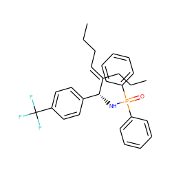 CCC/C=C(\CCC)[C@H](NP(=O)(c1ccccc1)c1ccccc1)c1ccc(C(F)(F)F)cc1 ZINC000042920122