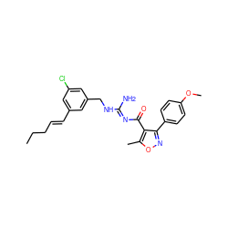 CCC/C=C/c1cc(Cl)cc(CN/C(N)=N/C(=O)c2c(-c3ccc(OC)cc3)noc2C)c1 ZINC000095575289