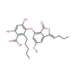 CCC/C=C1\OC(=O)c2c(Oc3c(O)cc(O)c(C(=O)O)c3CCCCC)cc(OC)cc21 ZINC000199423729