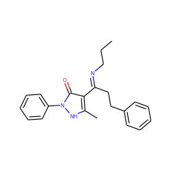 CCC/N=C(\CCc1ccccc1)c1c(C)[nH]n(-c2ccccc2)c1=O ZINC000169325443