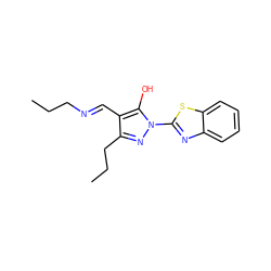 CCC/N=C/c1c(CCC)nn(-c2nc3ccccc3s2)c1O ZINC000101534763