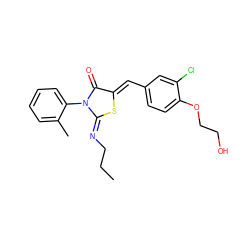 CCC/N=C1\S/C(=C\c2ccc(OCCO)c(Cl)c2)C(=O)N1c1ccccc1C ZINC000049088286