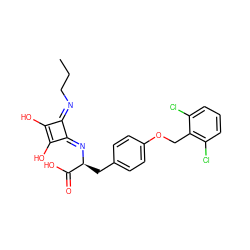 CCC/N=c1\c(O)c(O)\c1=N/[C@@H](Cc1ccc(OCc2c(Cl)cccc2Cl)cc1)C(=O)O ZINC000013440284