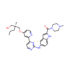 CCC[C@@](C)(CO)COc1ccnc(-c2ccnc(Nc3ccc4[nH]c(C(=O)N5CCN(C)CC5)cc4c3)n2)c1 ZINC000144212932