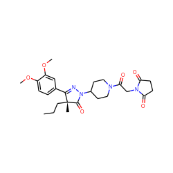 CCC[C@@]1(C)C(=O)N(C2CCN(C(=O)CN3C(=O)CCC3=O)CC2)N=C1c1ccc(OC)c(OC)c1 ZINC000113270501