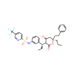 CCC[C@@]1(CCc2ccccc2)CC(=O)C([C@@H](CC)c2cccc(NS(=O)(=O)c3ccc(C(F)(F)F)cn3)c2)C(=O)O1 ZINC000100040630