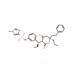 CCC[C@@]1(CCc2ccccc2)CC(=O)C([C@@H](CC)c2cccc(NS(=O)(=O)c3cn(C)cn3)c2)C(=O)O1 ZINC000100769673