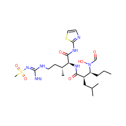 CCC[C@@H]([C@@H](CC(C)C)C(=O)N[C@H](C(=O)Nc1nccs1)[C@H](C)CCN/C(N)=N/S(C)(=O)=O)N(O)C=O ZINC000027424926