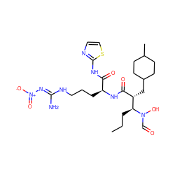 CCC[C@@H]([C@@H](CC1CCC(C)CC1)C(=O)N[C@@H](CCCN/C(N)=N/[N+](=O)[O-])C(=O)Nc1nccs1)N(O)C=O ZINC000003923978