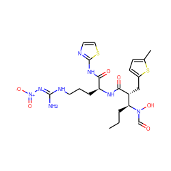 CCC[C@@H]([C@@H](Cc1ccc(C)s1)C(=O)N[C@@H](CCCN/C(N)=N/[N+](=O)[O-])C(=O)Nc1nccs1)N(O)C=O ZINC000027421335