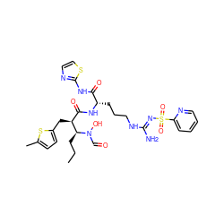 CCC[C@@H]([C@@H](Cc1ccc(C)s1)C(=O)N[C@@H](CCCN/C(N)=N/S(=O)(=O)c1ccccn1)C(=O)Nc1nccs1)N(O)C=O ZINC000027426724