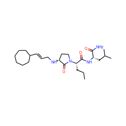 CCC[C@@H](C(=O)N[C@@H](CC(C)C)C(N)=O)N1CC[C@@H](NC/C=C/C2CCCCCC2)C1=O ZINC000026182920