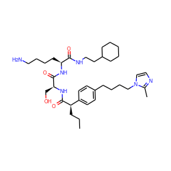 CCC[C@@H](C(=O)N[C@@H](CO)C(=O)N[C@@H](CCCCN)C(=O)NCCC1CCCCC1)c1ccc(CCCCn2ccnc2C)cc1 ZINC000026146570