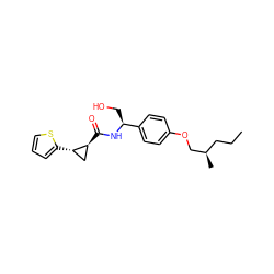 CCC[C@@H](C)COc1ccc([C@H](CO)NC(=O)[C@H]2C[C@@H]2c2cccs2)cc1 ZINC000141872194