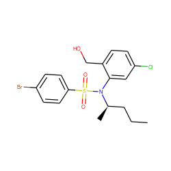 CCC[C@@H](C)N(c1cc(Cl)ccc1CO)S(=O)(=O)c1ccc(Br)cc1 ZINC000028823166