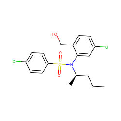 CCC[C@@H](C)N(c1cc(Cl)ccc1CO)S(=O)(=O)c1ccc(Cl)cc1 ZINC000028823168