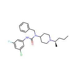 CCC[C@@H](C)N1CCC(N(Cc2ccccc2)C(=O)Nc2cc(F)cc(Cl)c2)CC1 ZINC001772619848