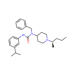 CCC[C@@H](C)N1CCC(N(Cc2ccccc2)C(=O)Nc2cccc(C(C)C)c2)CC1 ZINC001772627662