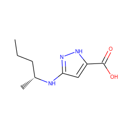 CCC[C@@H](C)Nc1cc(C(=O)O)[nH]n1 ZINC000043120103