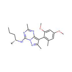 CCC[C@@H](C)Nc1nc(C)nc2c(-c3c(C)cc(OC)cc3OC)c(C)nn12 ZINC000040410028