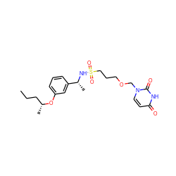 CCC[C@@H](C)Oc1cccc([C@@H](C)NS(=O)(=O)CCCOCn2ccc(=O)[nH]c2=O)c1 ZINC000116100804