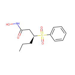CCC[C@@H](CC(=O)NO)S(=O)(=O)c1ccccc1 ZINC000013808875