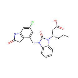 CCC[C@@H](CC(=O)O)n1c(=O)n(Cc2cc(Cl)cc3c2CC(=O)N3)c2ccccc21 ZINC000043201287